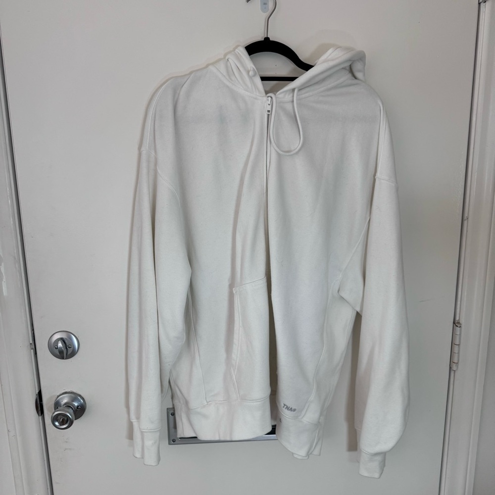 White Aritzia TNA Terry Fleece Boyfriend Fit Zip-Up Hoodie Size XL